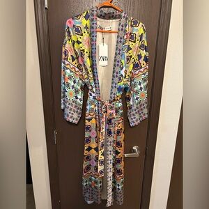NWT Zara Colorful kimono bohemian wrap robe duster XS